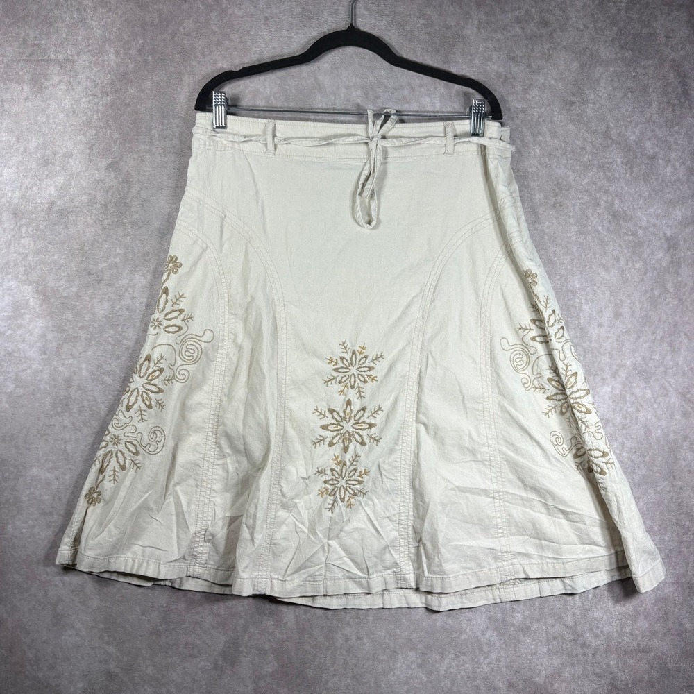 Vintage Faded Glory Y2K Skirt Womens Size 16 Cream Corduroy Embroidered Floral
